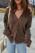 V Neck Button Front Drop Shoulder Rib Trim Cardigan